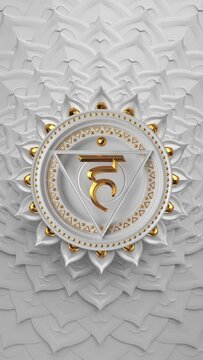 3d vishuddha throat chakra purity spiritual lotus symbol rotating. Looped blue esoteric background. Spinning buddhist mandala seamless vertical video. Magical oriental sacred geometry ornament loop