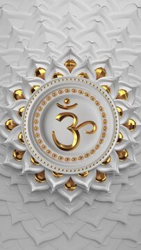 3d sahasrara crown chakra or thousandfold lotus symbol rotating over white background. Seamless vertical video of spinning buddhist mandala.