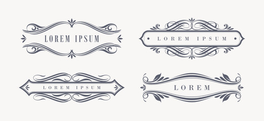 Set of flourishes calligraphic elegant ornamental frames. Vector illustration. Elements for logo or identity design. - 781964611
