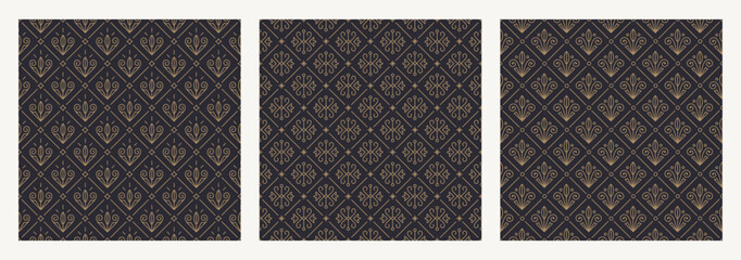 Vector set of seamless vintage flourishes pattern.