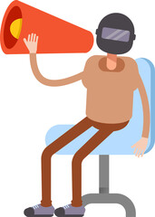 Man with Helmet Character and Megaphone
