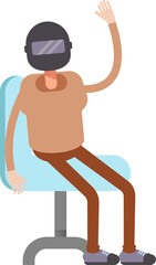 Man with Helmet Character Sitting on Chair
