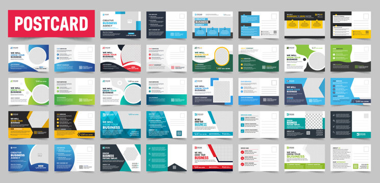Corporate Business Postcard Template Design. Postcard EDDM Design.  Set of Postcard Layout. Vector Illustration