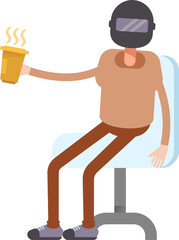 Man with Helmet Character Drinking Coffee
