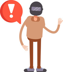 Man with Helmet Character and Error Sign
