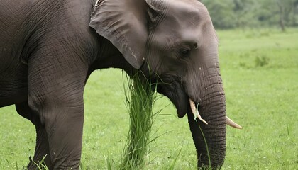 An Elephant Using Its Trunk To Pluck Grass