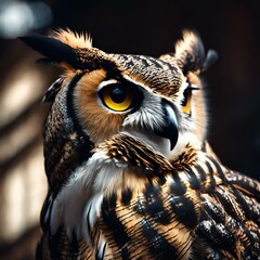 an owl looks out at the camera while sitting on the ground