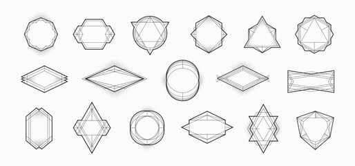 Set of geometric line frames with stippled gradient. Vector illustration.
