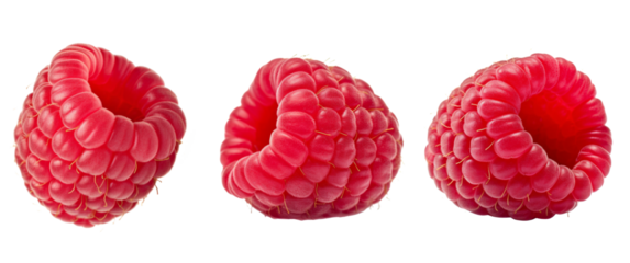 Collection or set of various fresh ripe raspberries isolated on white background
