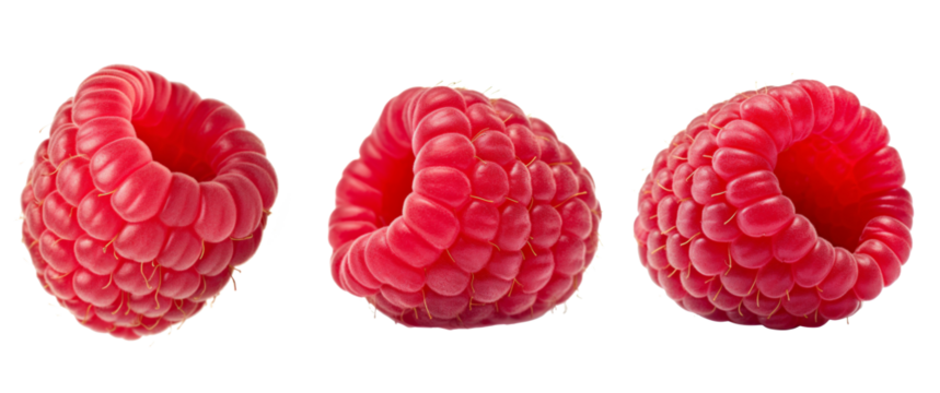 Collection or set of various fresh ripe raspberries isolated on white background