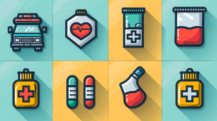 Set of medical icons in 3D format. Logo design concept, icons for hospital website. 