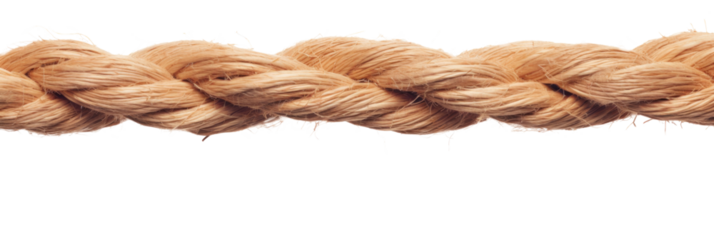 three nautical knots made of rough natural rope isolated on white background