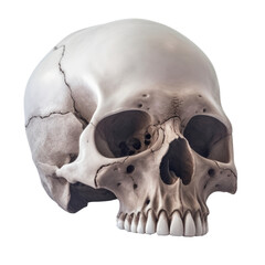 Skull of the human isolated on a white background. Sepia color photo