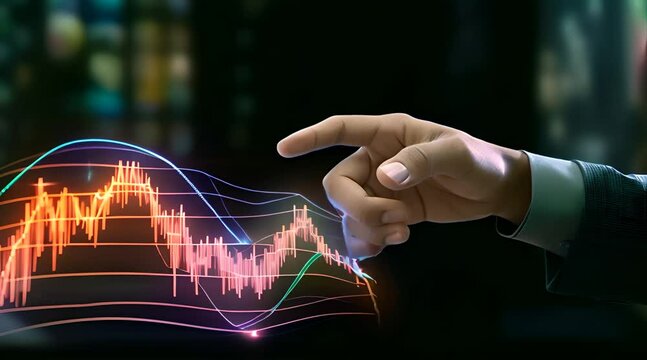 Stock market candle chart moving animation and hand. Investing will be risk, Pain with investment, Investment Risk Concept