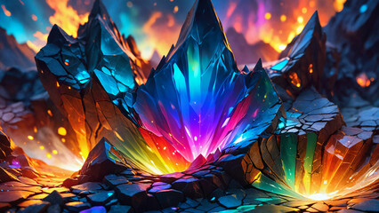 Otherworldly Crystals Ablaze in Kaleidoscopic Glory