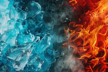 Visual essay on climate change, featuring juxtaposed images of blue ice and red flames