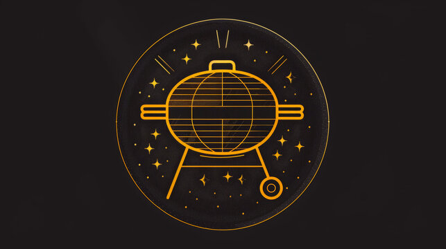 Barbecue grill gold premium logo on black background 