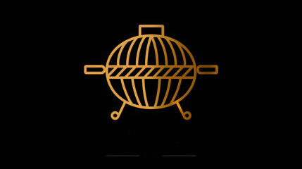 Barbecue grill gold premium logo on black background 