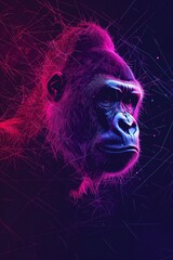a gorilla in the night with many lines around it and the face