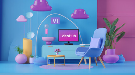 Logo, inscription "VI deoHub" on a video content platform landing page, engaging