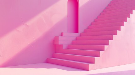 Three-dimensional rendering of a pink staircase. Geometric background with three-dimensional steps.