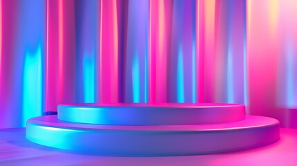 An abstract 3D composition for a fashion product display. 3D holographic color background.