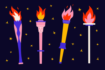 Bundle with torch in groovy stile. Symbol of sport competition in the world. Vector illustration.