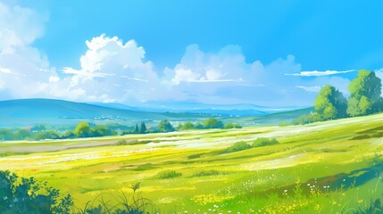 AI generated illustration of an artistic drawing of a sunny day in a meadow