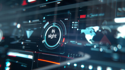 Logo, inscription "IN sight" on an analytical tool's dashboard, smart-looking