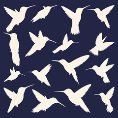 hand drawn hummingbird silhouette vector set