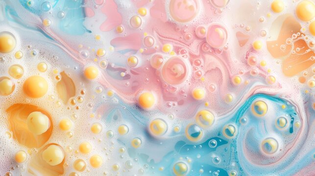 A pastel marble background with foam bubbles on a summer beach.