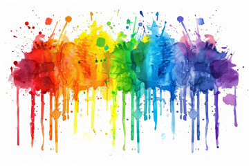 Abstract colorful paint splashes background, rainbow color on white paper with copy space for design
