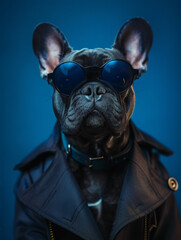AI generated illustration of a bulldog wearing sunglasses