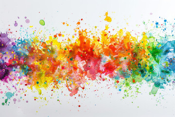 Abstract colorful paint splashes background, rainbow color on white paper with copy space for design