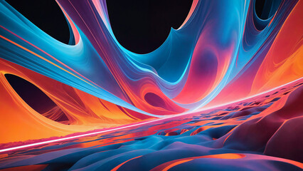 Vibrant colors swirling abstract digital landscape - obrazy, fototapety, plakaty