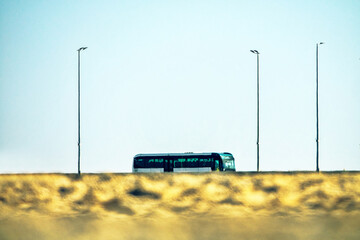 Highway in the desert, mirage. Arabian Peninsula, motor vehicle