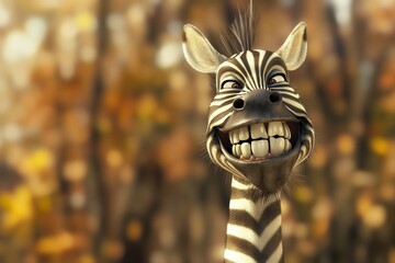 Close-up portrait of a zebra, smiling African zebra with all his teeth