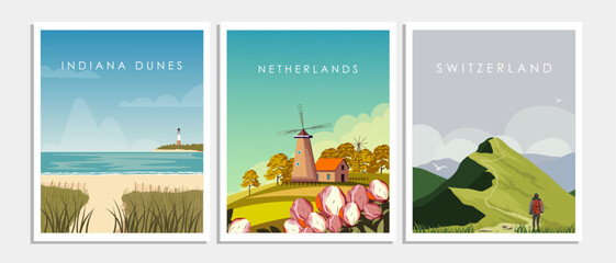 Collection of travel vertical posters, banners, cards, covers