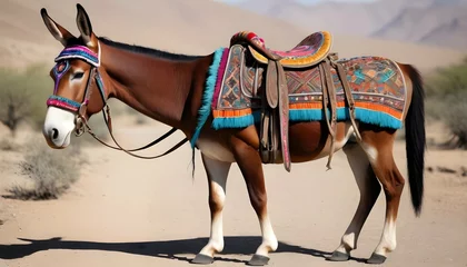 Foto op Plexiglas A-Mule-With-A-Colorful-Saddle-Adorned-With-Intric- © Mariya