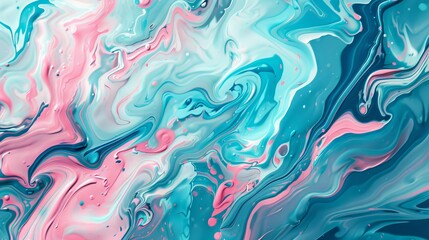 Abstract background with pink and blue swirls of liquid paint. Pastel colored fluid art painting. Modern wallpaper for interior design, decoration, and poster print. Trendy fashion illustration