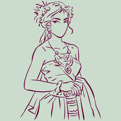 illustration of Asia woman in dress vector for card decoration illustration