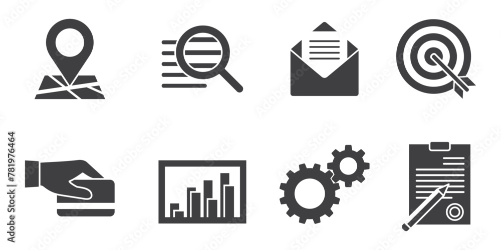 Poster set of 8 website vector monochrome icons