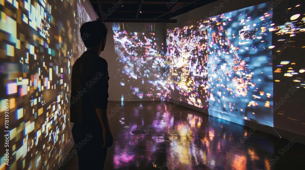Poster integrating interactive elements into art through technology ai generated illustration