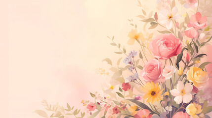 Beautiful flower bouquet watercolor style illustration over white backdrop for a Mother's Day.