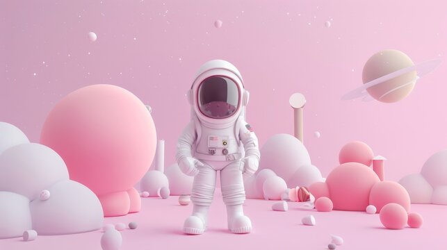 Minimalist D render of a tiny astronaut in a whimsical space setting  AI generated illustration