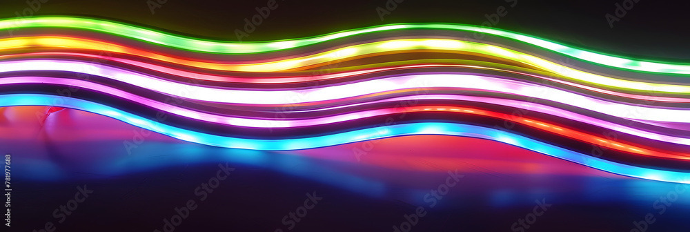 Poster colorful neon streaks of light, created by glow sticks, illuminate the darkness in an abstract and v