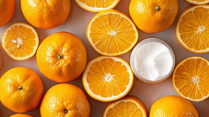Oranges arranged in a decorative pattern with  face cream  AI generated illustration