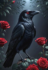Fototapeta premium crow with red rose