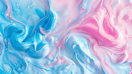 Abstract background with pink and blue swirls of liquid paint. Pastel colored fluid art painting. Modern wallpaper for interior design, decoration, and poster print. Trendy fashion illustration