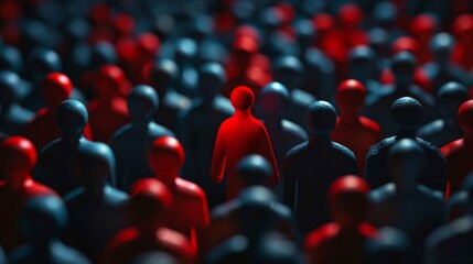 Fototapeta premium Red figure stands out among the crowd AI generated illustration